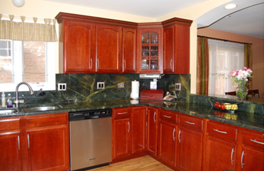 Dark kitchen cabinets with dark countertops